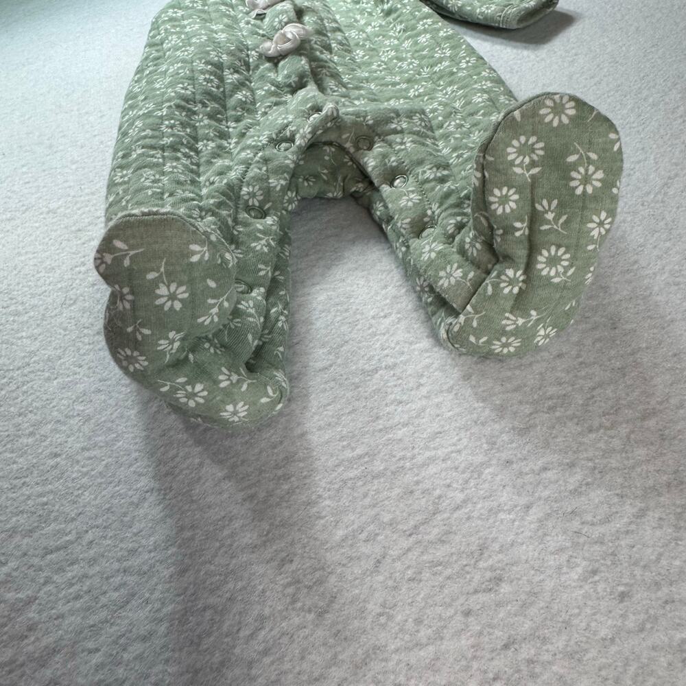 Nicole Miller 0-3M lot of 2 Green One Piece Floral Footie with White Bows Spring - Picture 10 of 16